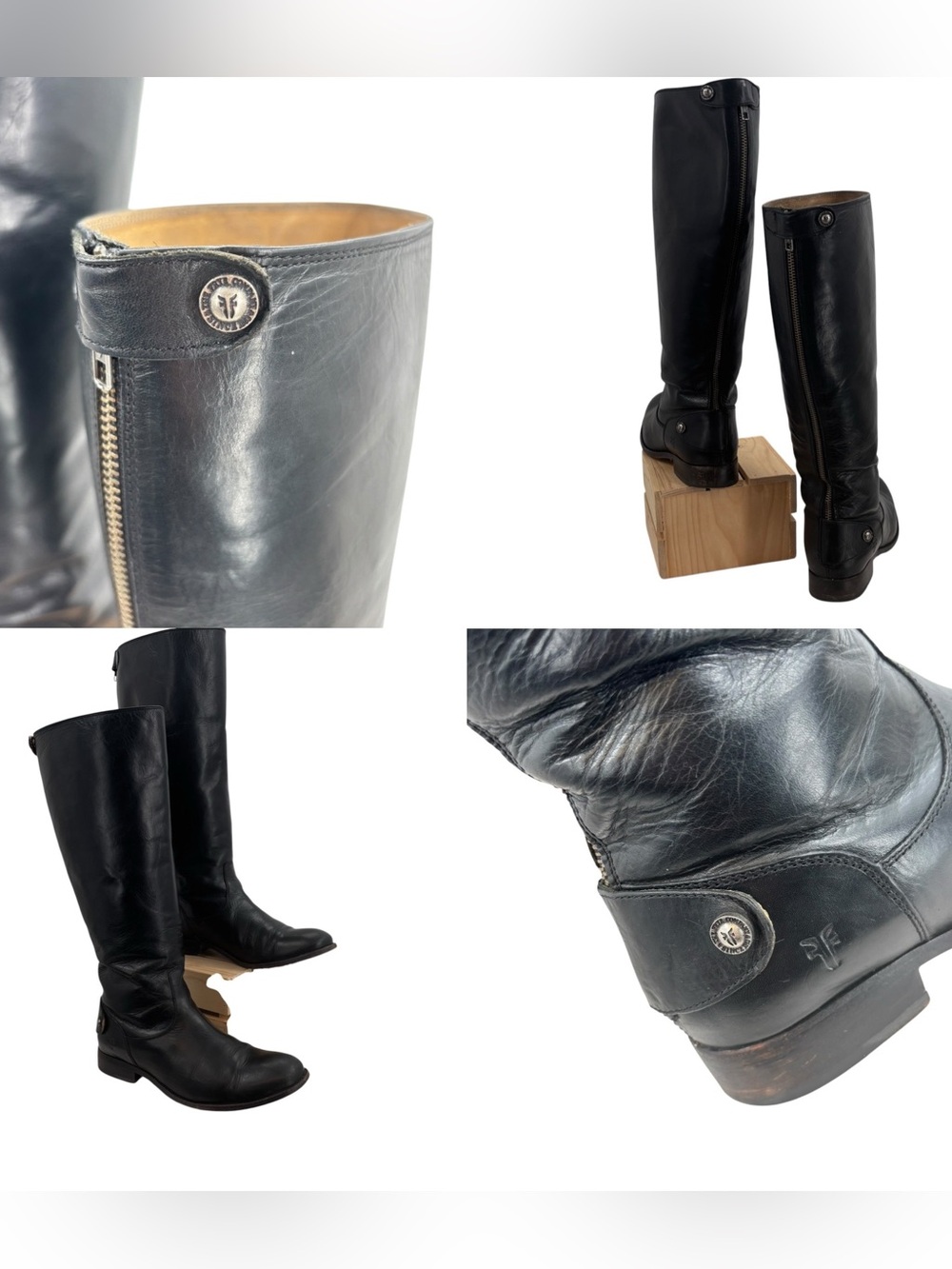 Frye Melissa Button Back Zip Leather Riding Boots Sz. 8.5 Extended Calf - Picture 5 of 9